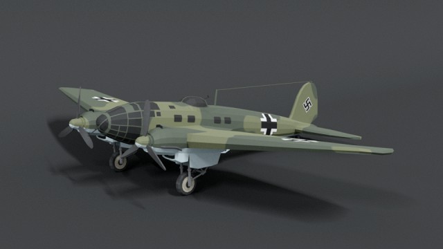 low poly cartoon heinkel 111 h wwii airplane