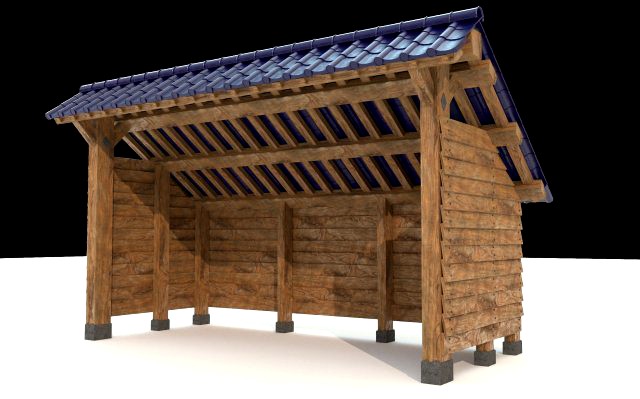 open shed with wooden wall model