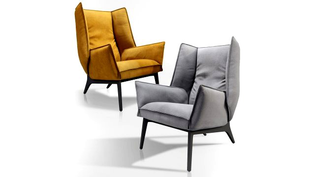 ligne roset toa armchair 2 color options grey and mustard