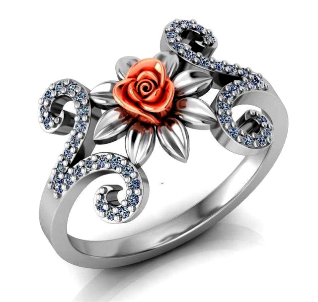 ring rose flower with stones 08