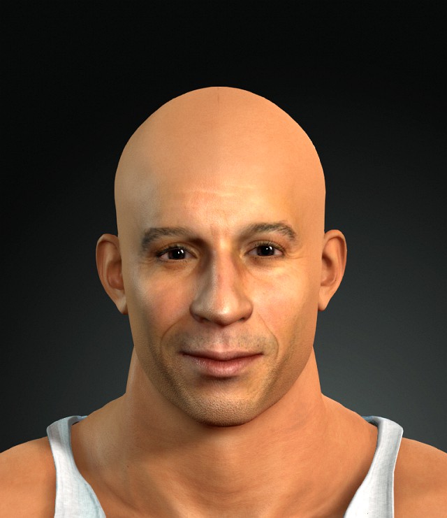 vin diesel 3d character design for actor ready for animation with same animation in the vew