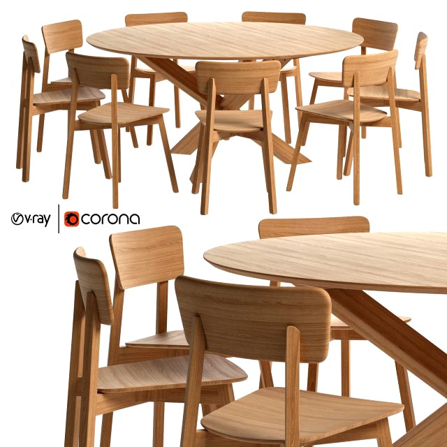 oak casale dining chair with mikado round table