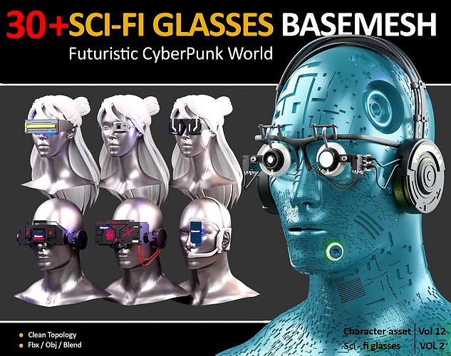 30 SCI-FI GLASSES BASEMESH Futuristic Cyberpunk  VOL 12