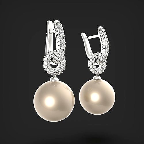 Pearl and diamond earrings | 3D