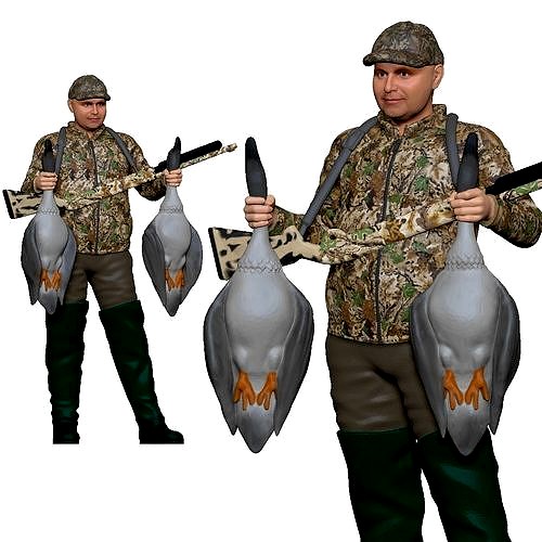 001169 duck hunter two ducks and rifle 3d print ready | 3D