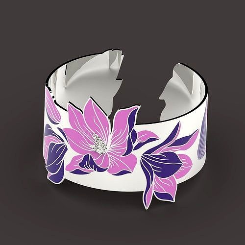Magnolia enamel bracelet | 3D