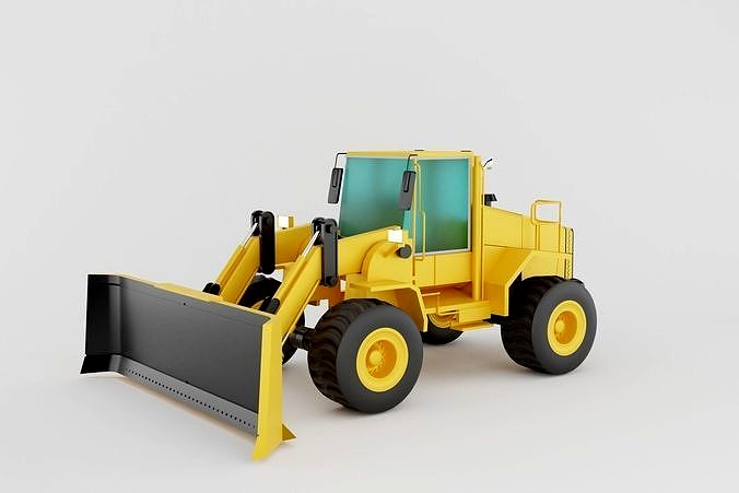 Motor grader of yellow color on white background