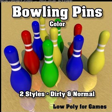 Low Poly Bowling Pins  Color 3D Model