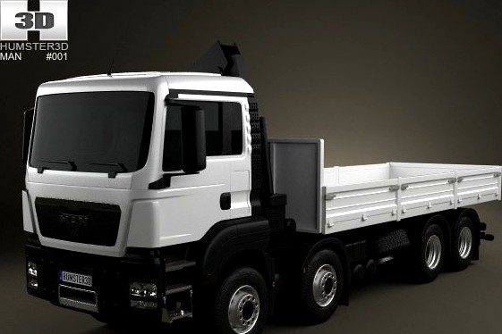 MAN TGS Flatbed Crane Truck 4axis 2012 3D Model
