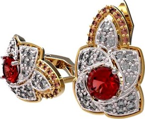 Gold earrings with diamonds 22 3D Model