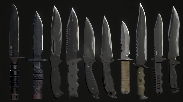 combat knife kit 10 fully completed gameready knifes vr - ar - low-poly
