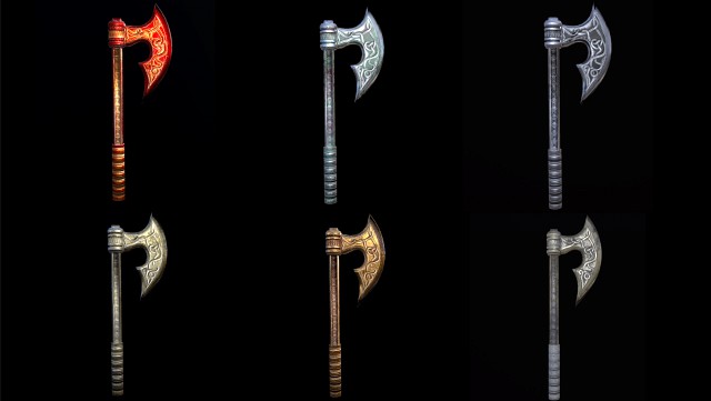 axe viking low poly 6 texture options and high poly