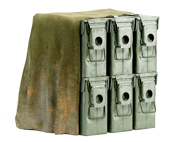 millitary ammoboxes of ammunition covered with awning yk1