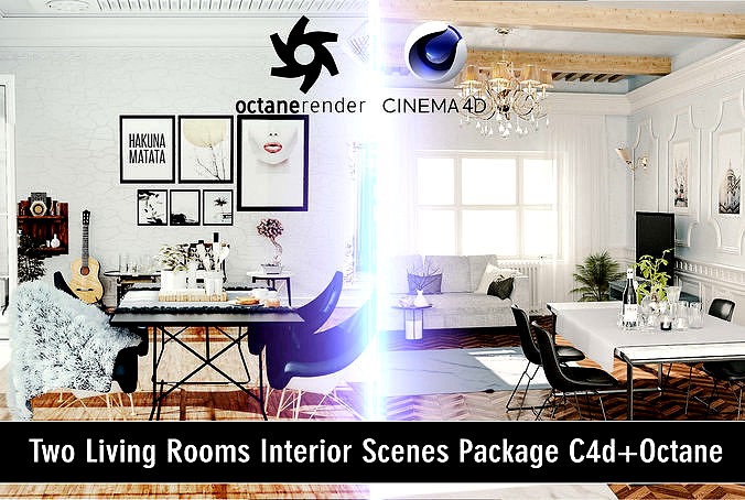Two Living Room Interior Scenes Package