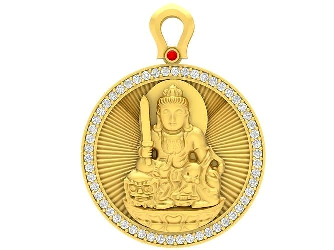 diamond Buddha Manjusri Bodhisattva Lucky Amulet Pendant 3614 | 3D