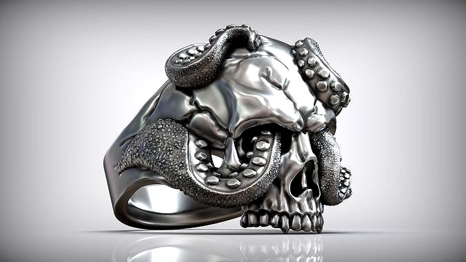 Skull Octopus Tentacles Silver Ring | 3D