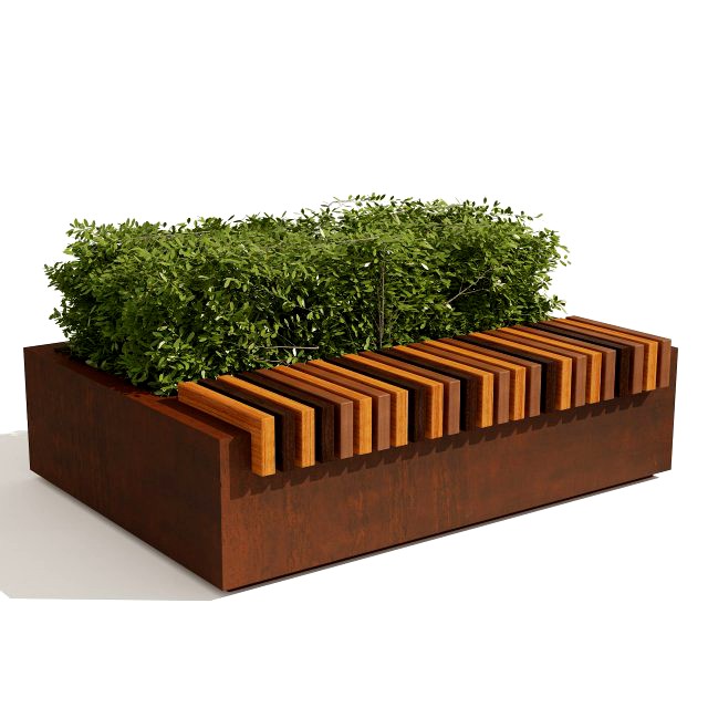 Outdoor Bench with shape topiary plant