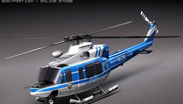 Police Bell 412 Surveillance Copter 3D Model