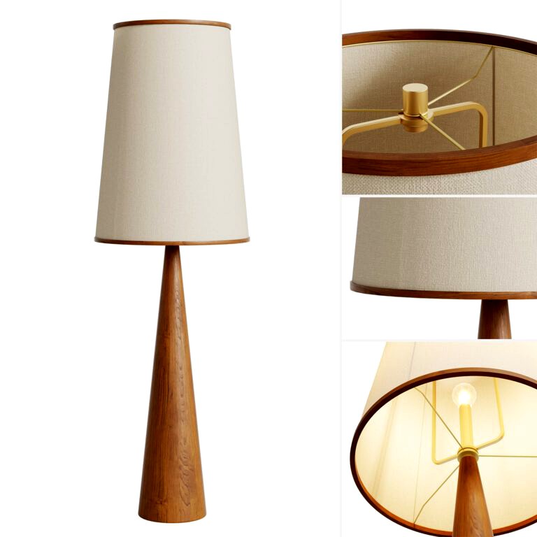 Bruna Walnut Wood and Linen Floor Lamp (279373)