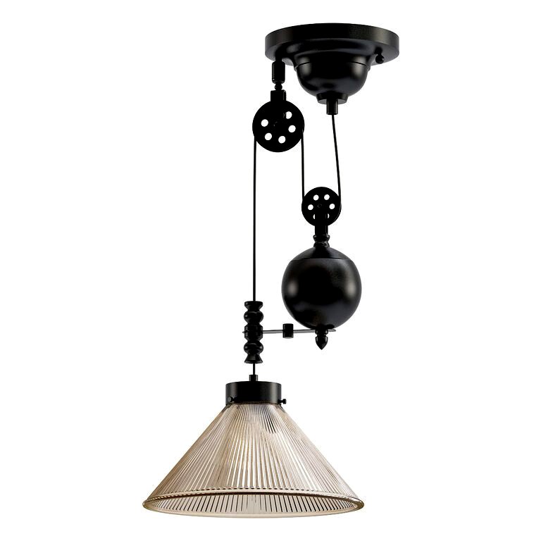 Bennet Ribbed Glass Shade Pulley Pendant (138029)