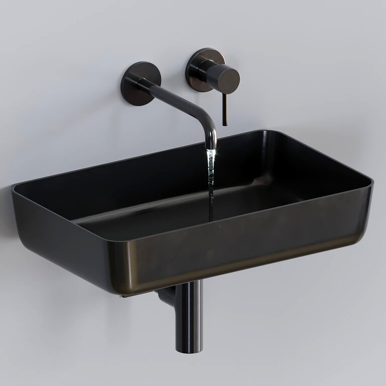Black washbasin with wall-mounted mixer (110144)