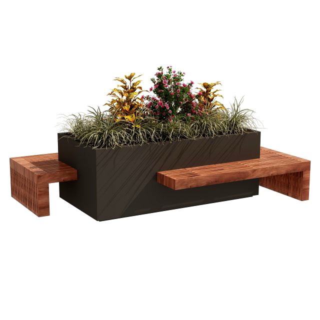 Modern Flowers Planter with Wood Bench