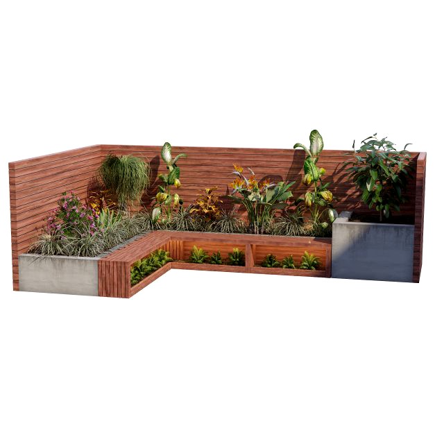 Corner bench seating with planter