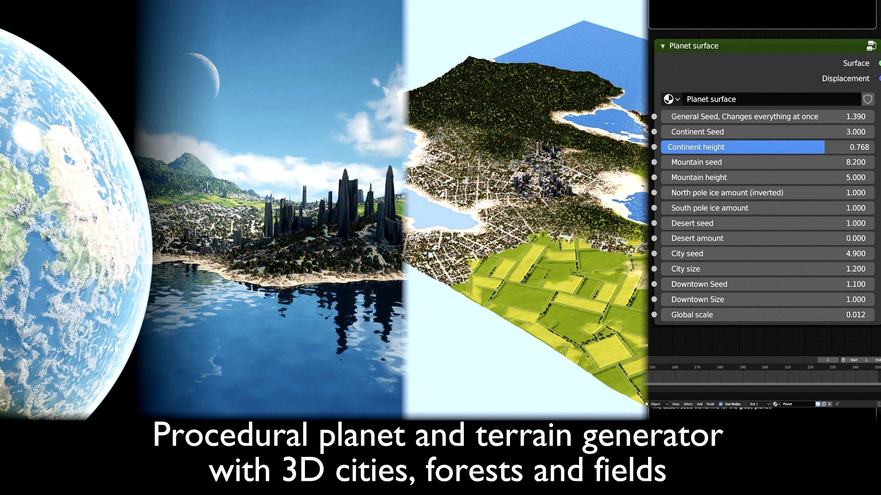 Procedural Planet And Terrain Generator With 3d Cities, Forests And Fields