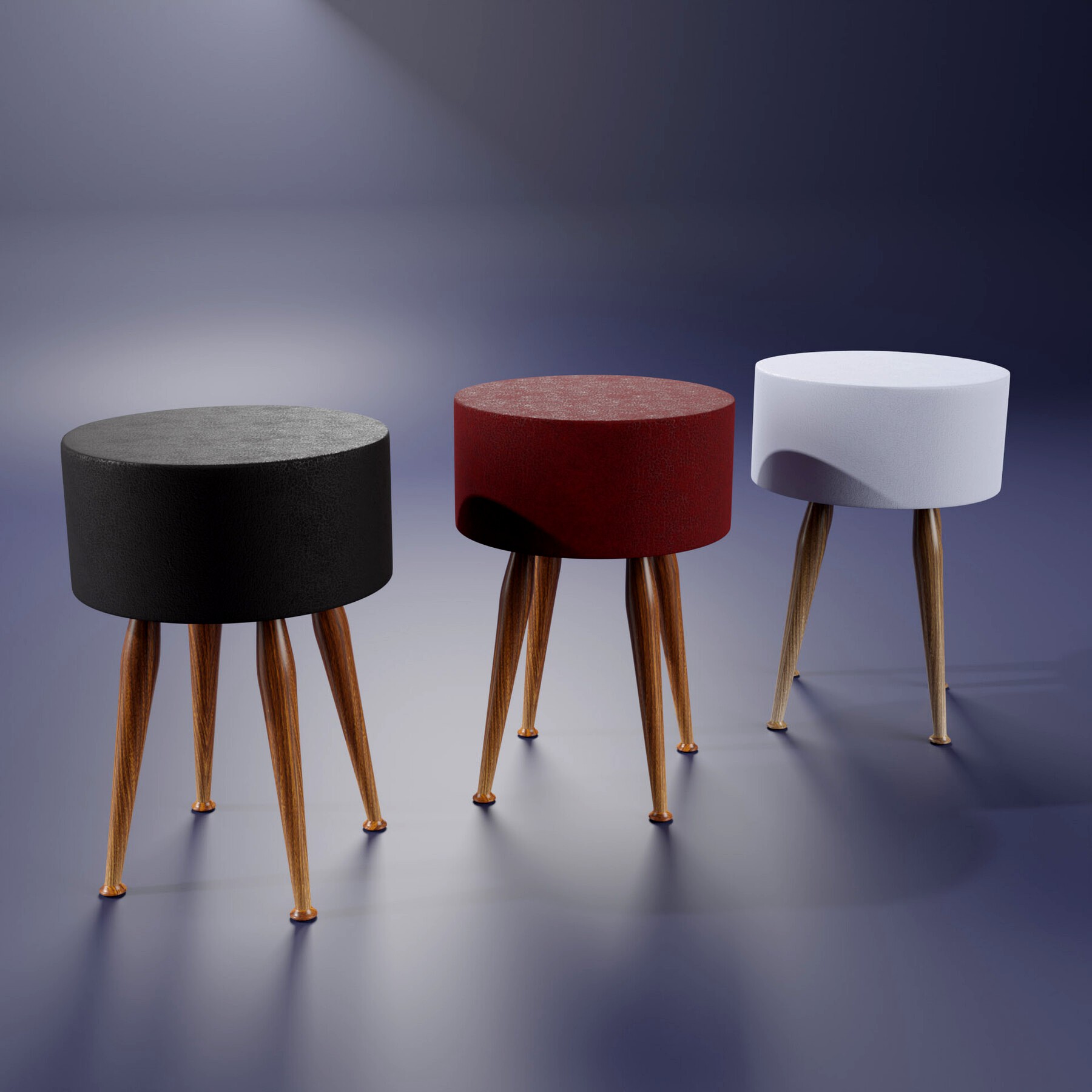 Stool - Realistic wood-leather Stool-Chair - 3D model