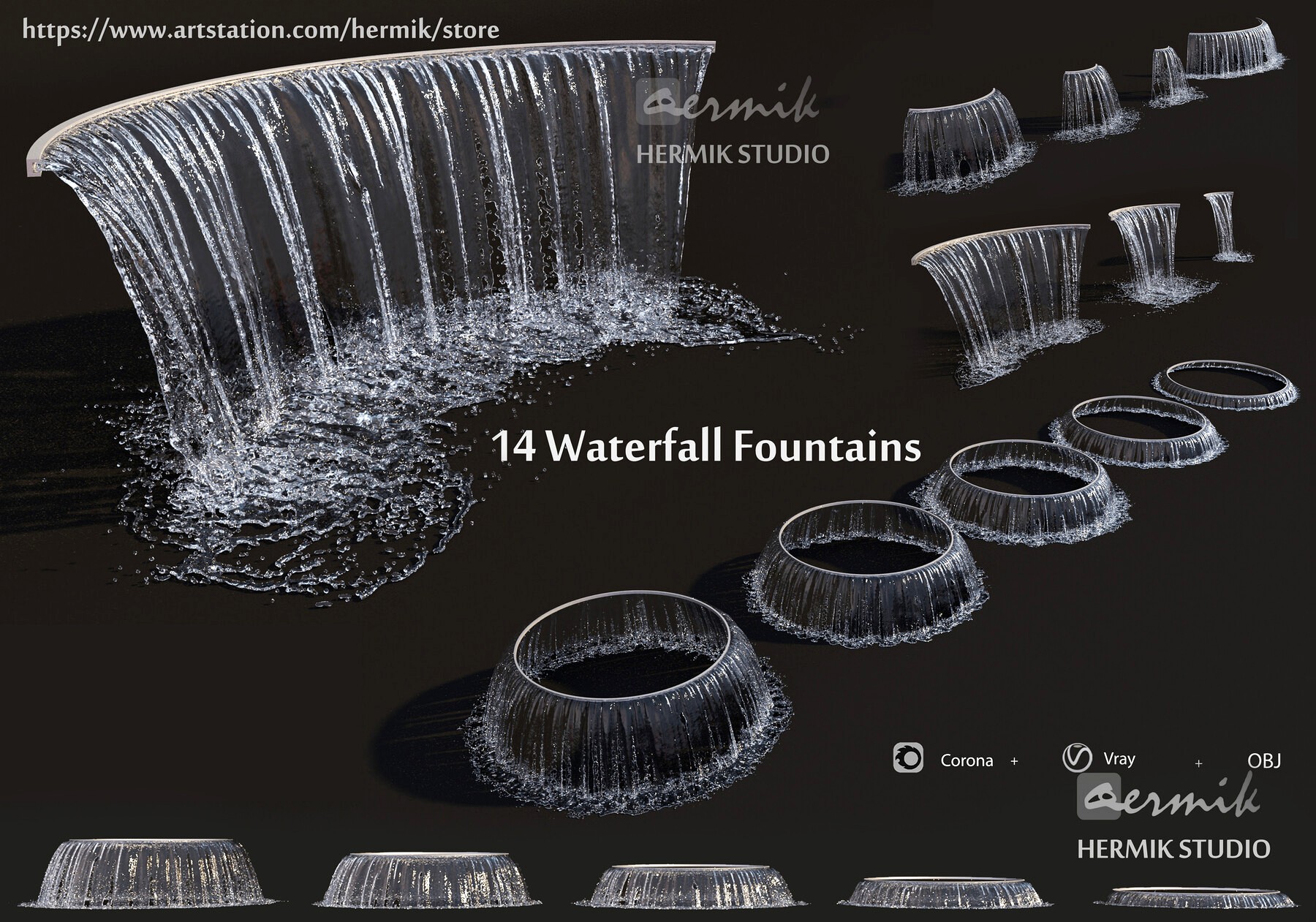 Collection Waterfall Fountains Cascade - 14 3D model