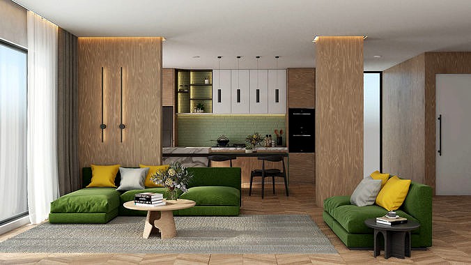 Modern Living Room and Kitchen