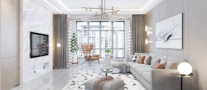 Modern Livingroom interior scene 3D model 4