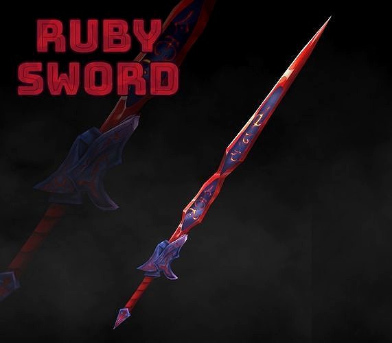 Handpainted Fantasy Ruby  Dark Sword Low-poly 3D model Low-poly