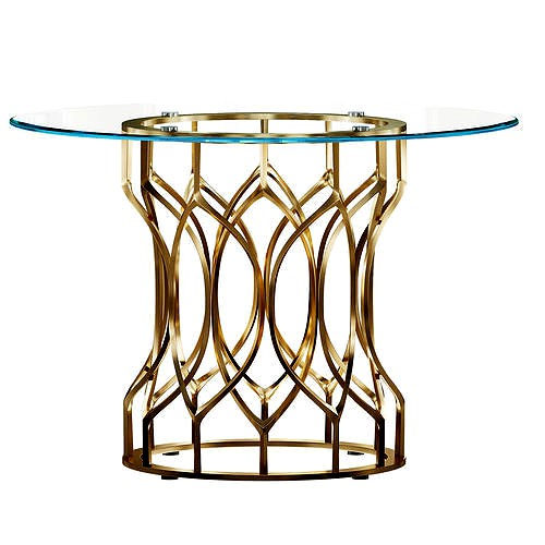 CHAMPAGNE BASE GLASS TOP ROUND DINING TABLE