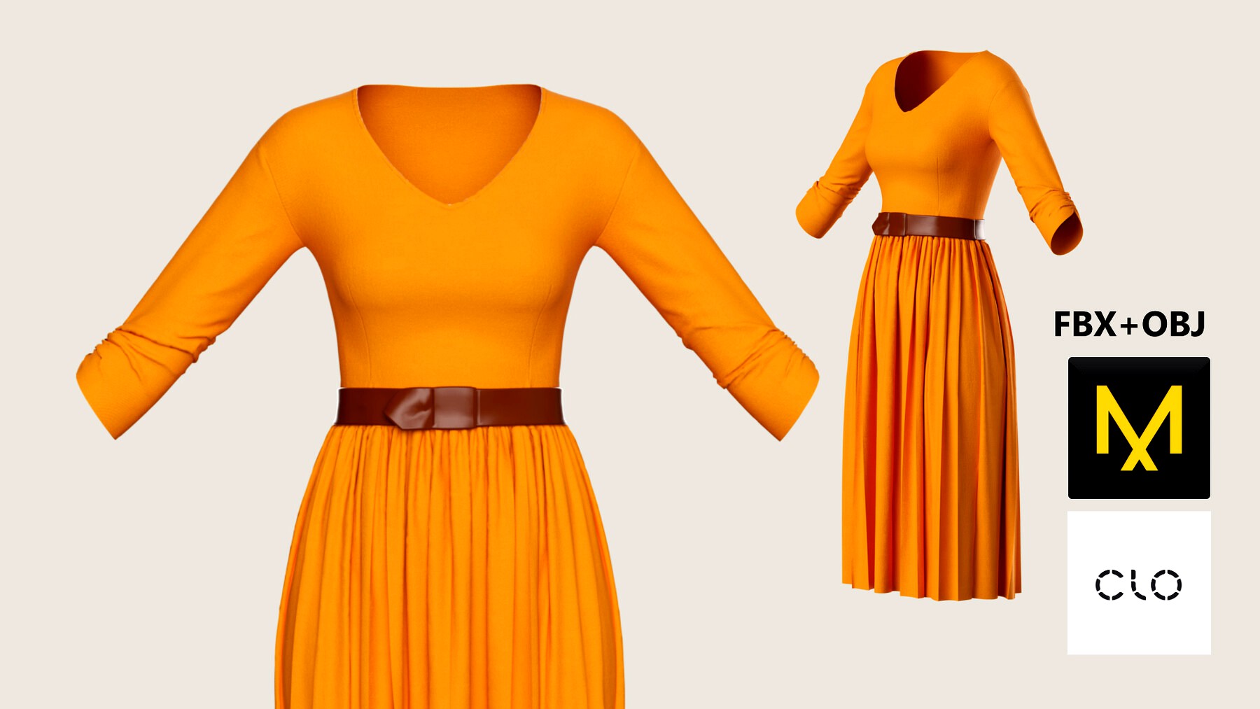 Modern Dress. Marvelous Designer/Clo3d project + OBJ + FBX