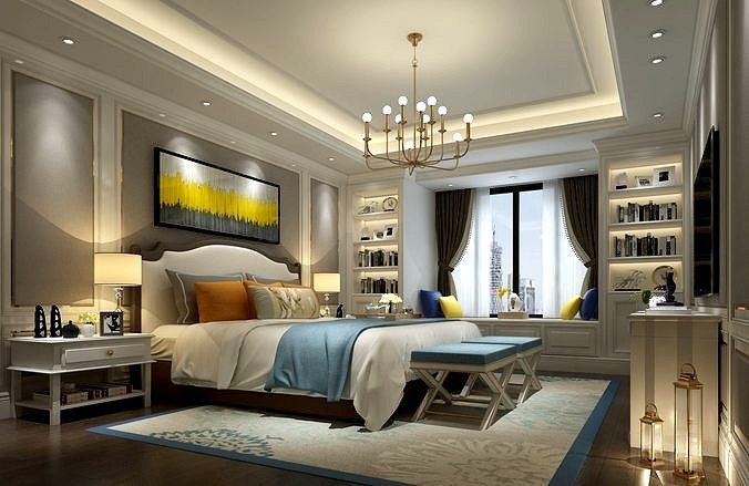 Luxurious Bedroom interior scene 3D model 16