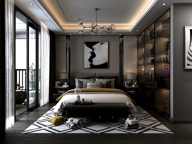 Comfortable Bedroom interior scene 3D model 3