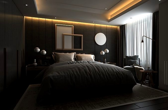 Comfortable Bedroom interior scene 3D model 2
