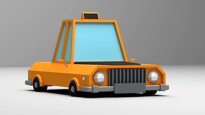 Cartoon Low-Poly yellow Taxi car vehicle for game-ready 3D model