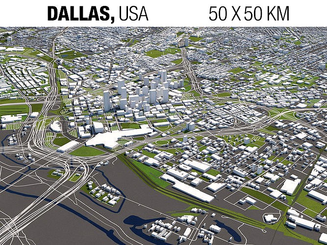 Dallas 50x50km 3D City Map