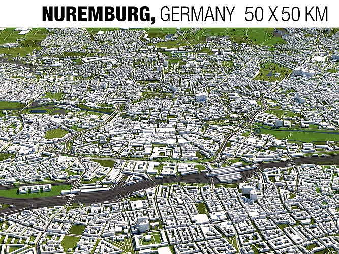 Nuremberg Germany 50x50km 3D City Map