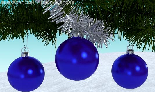 Christmas Tree Branch with Blue Ornament 3D Model