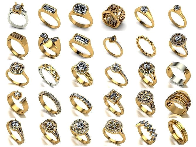 Huge collection of designed rings for manufacturing - 60 pieces | 3D