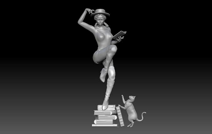 hipster witch BOOKS AND CAT HALLOWEEN 2 | 3D