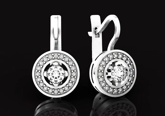classic elegant earrings with round stone 502 | 3D