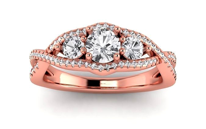 Three Stone Ring Wedding Engagement Women Ring | 3D