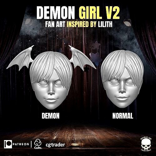 Demon Girl V2 fan art head inspired by Lilith | 3D
