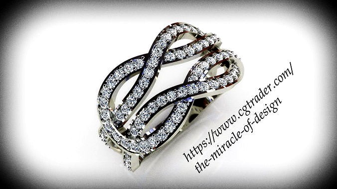 Knotted gold diamond ring | 3D