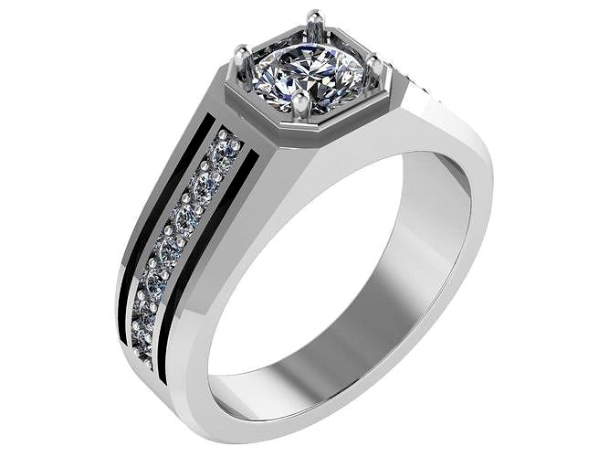 Round Diamond Octagon Ring 0783 | 3D