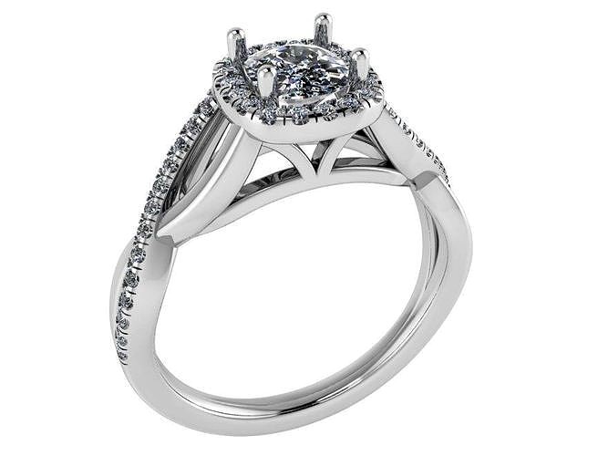 Cushion Halo Cathedral Twisted Ring 1023 | 3D